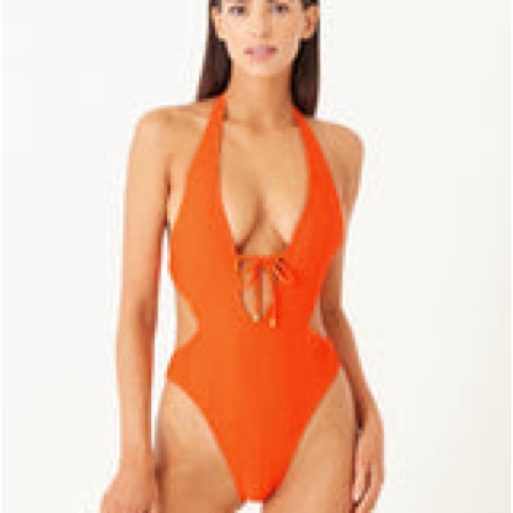 GIGI C Orange Halter One-Piece Swimsuit Size M